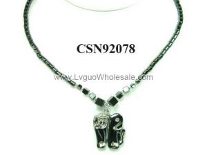 Hematite Elephant Pendant Beads Stone Chain Choker Fashion Women Necklace